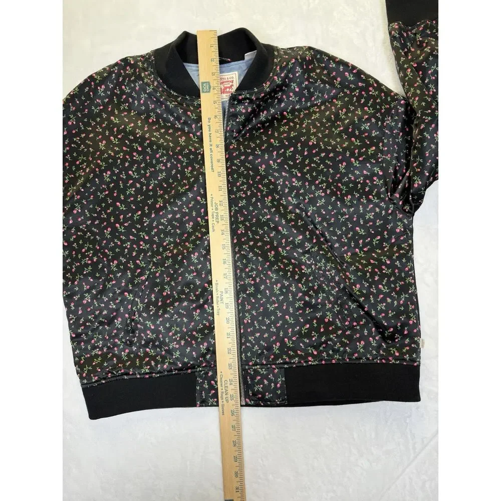 Levi’s Women’s Bomber Jacket Sz L Satin Rosebud Black Pink Chambray Lining - Picture 10 of 11